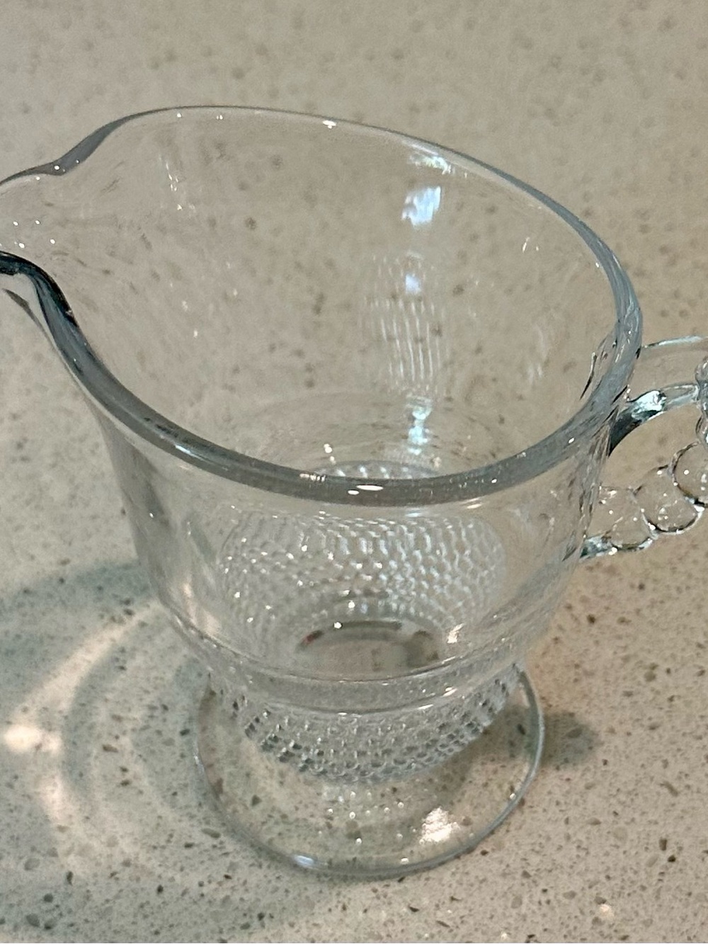 Textured Clear Glass Creamer Pitcher with Pedestal Base